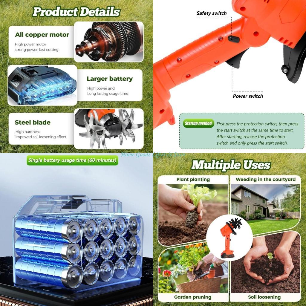 Garden Tiller Mini - E74e mini cultivador sem fio 21v